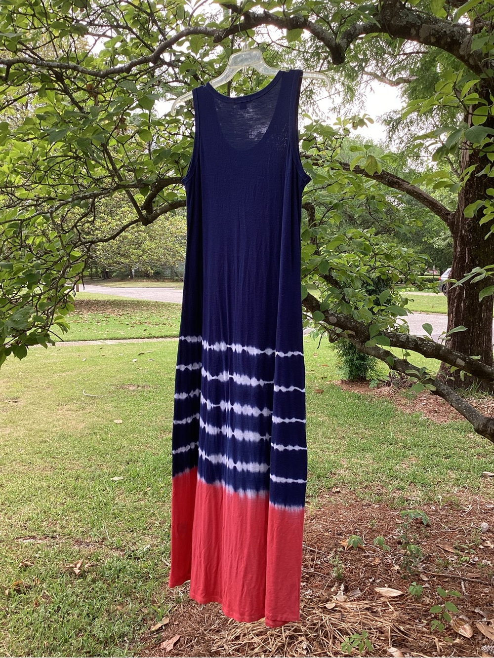 A Girls Favorite Dress Sleeveless Navy and Coral Tie-Dye Maxi Dress - Picture 8 of 9